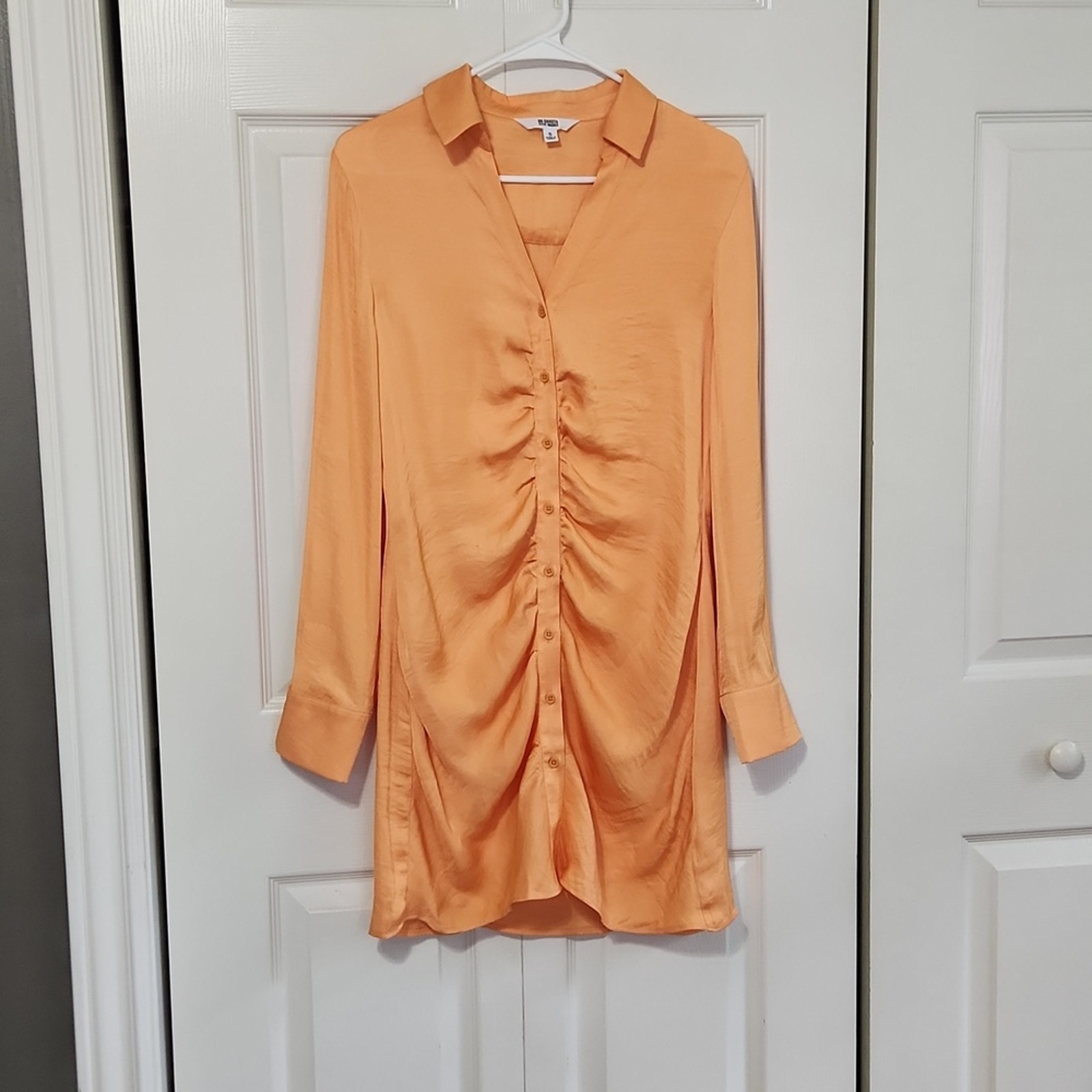 Bb Dakota By Steve Madden Let's Go Disco Orange Dress Size S Ruched Button Down